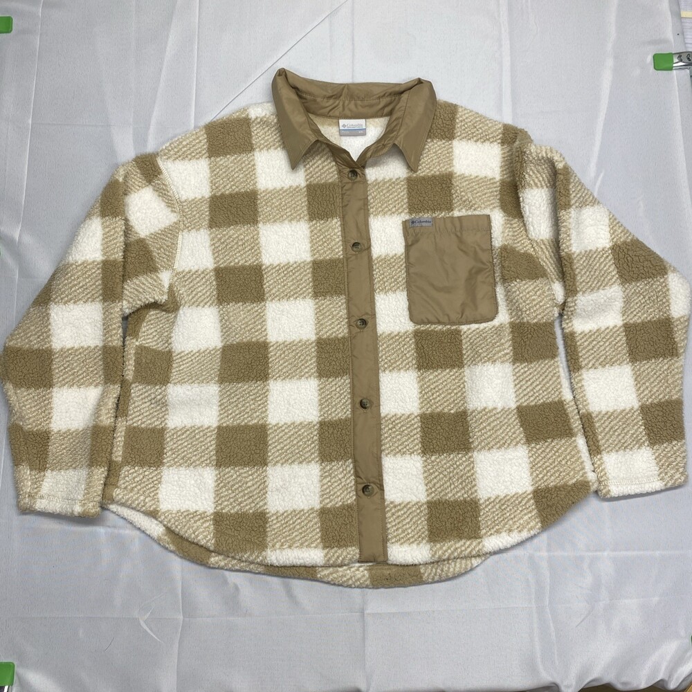 Columbia Women's West Bend Sherpa Shirt Jacket Beach Check Print Size XXL